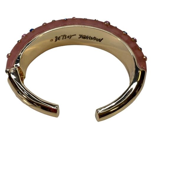 Betsey Johnson Pink & Blue Jeweled Bangle Bracelet w/ Gold Tone Hardware. - Picture 4 of 9